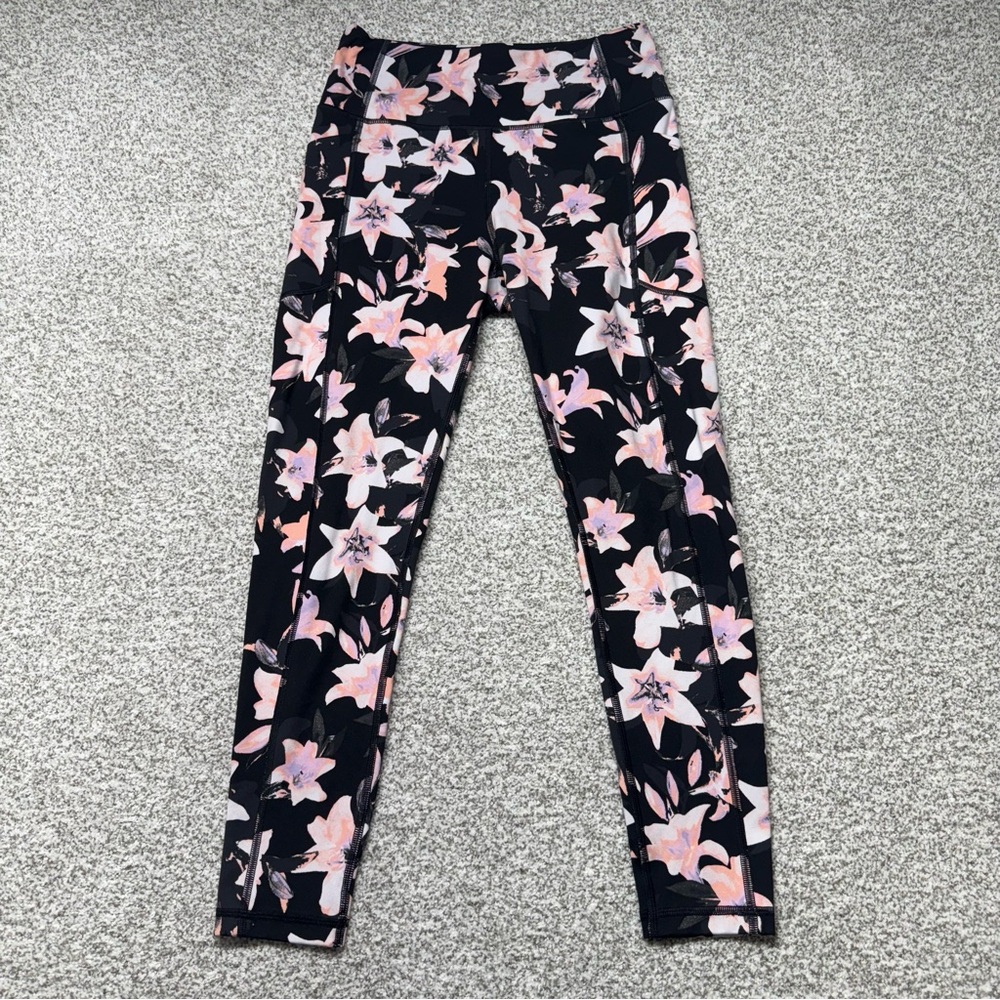 Victoria’s Secret Pink and Black Floral Print Athletic Leggings Size 8 170 70A